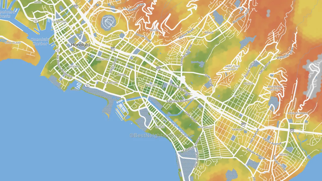 Bike Grade map of Mxcully-Moiliili, Honolulu, HI