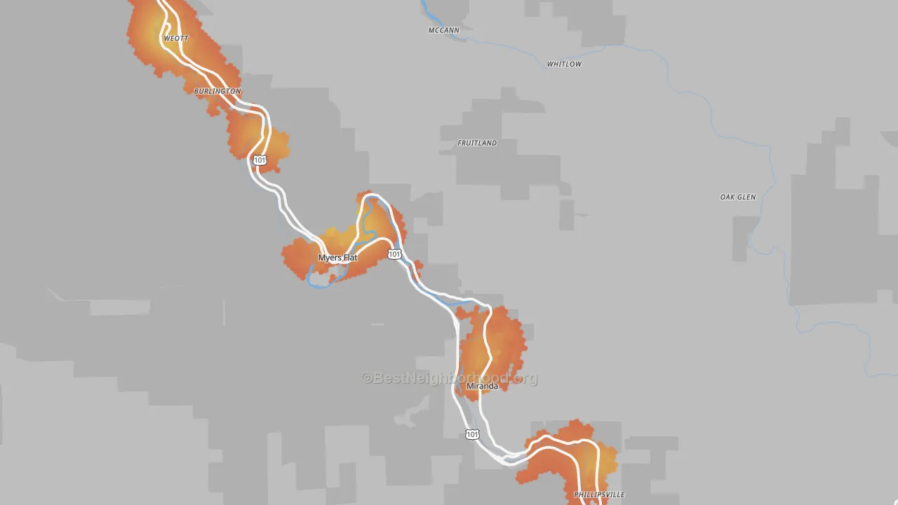 Bike Grade map of Myers Flat, CA