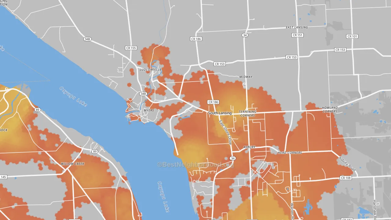 Bike Grade map of Myers, NY