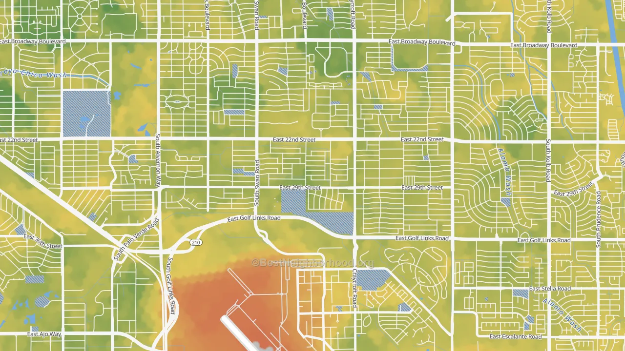 Bike Grade map of Myers, Tucson, AZ