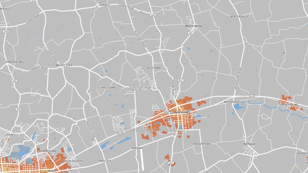 Bike Grade map of Myerstown, PA