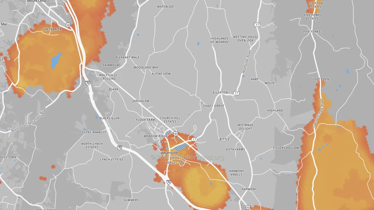 Bike Grade map of Myersville, MD