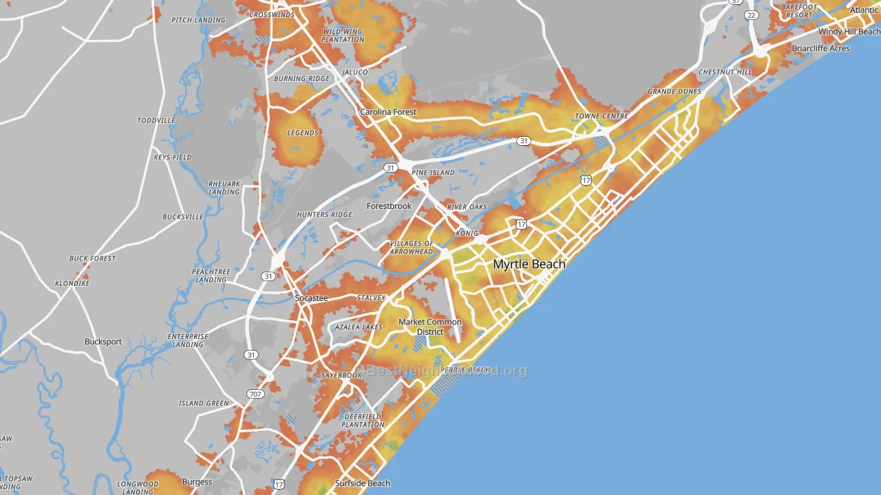 Bike Grade map of Myrtle Beach, SC