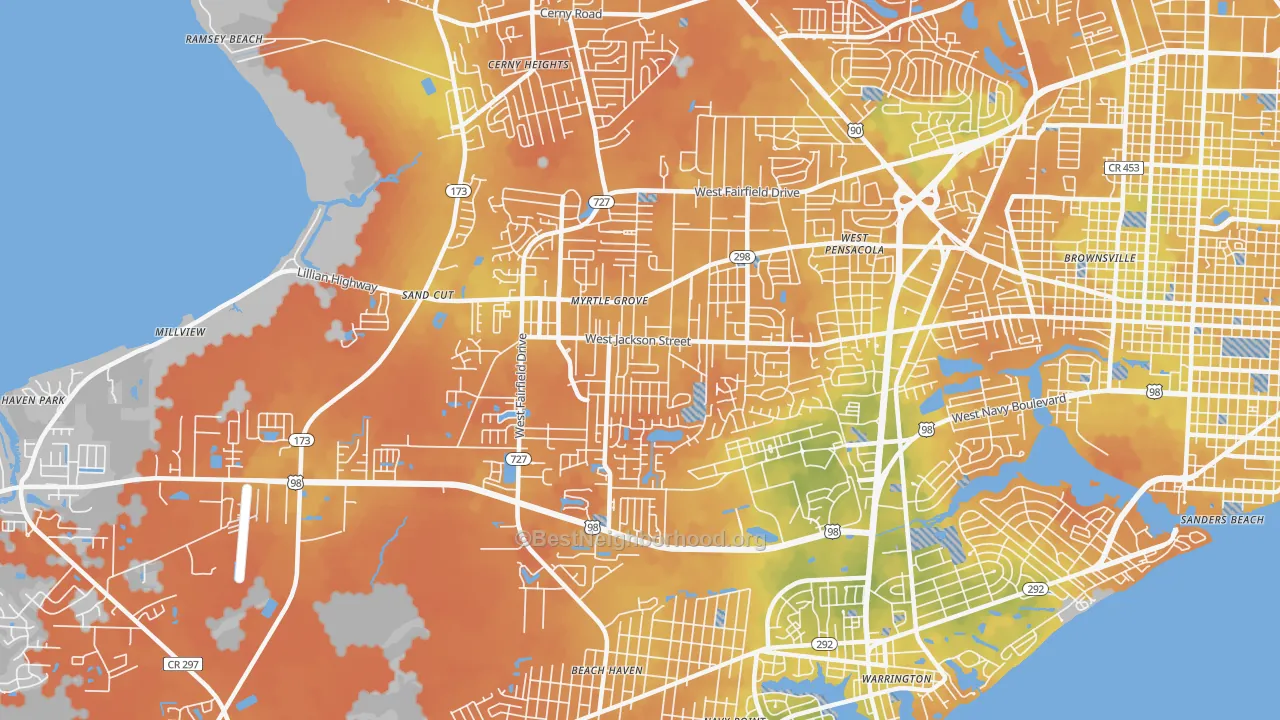 Bike Grade map of Myrtle Grove, FL