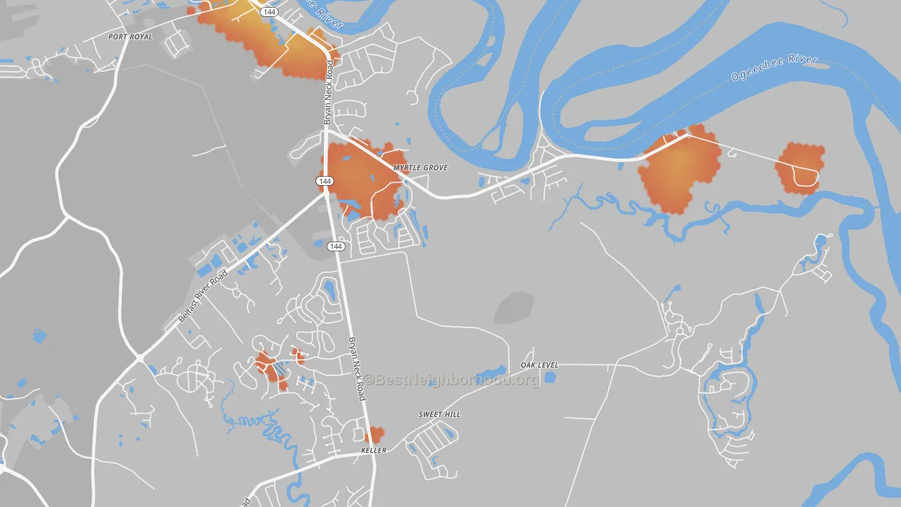 Bike Grade map of Myrtle Grove, GA