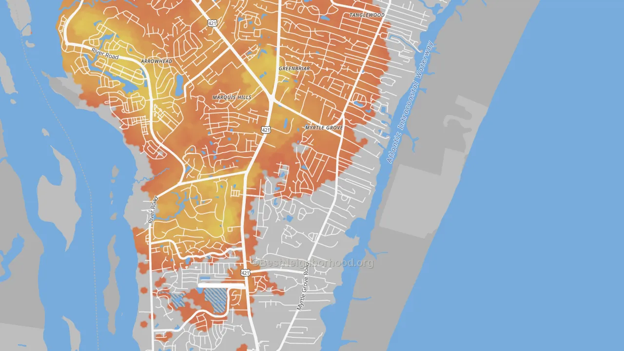 Bike Grade map of Myrtle Grove, NC