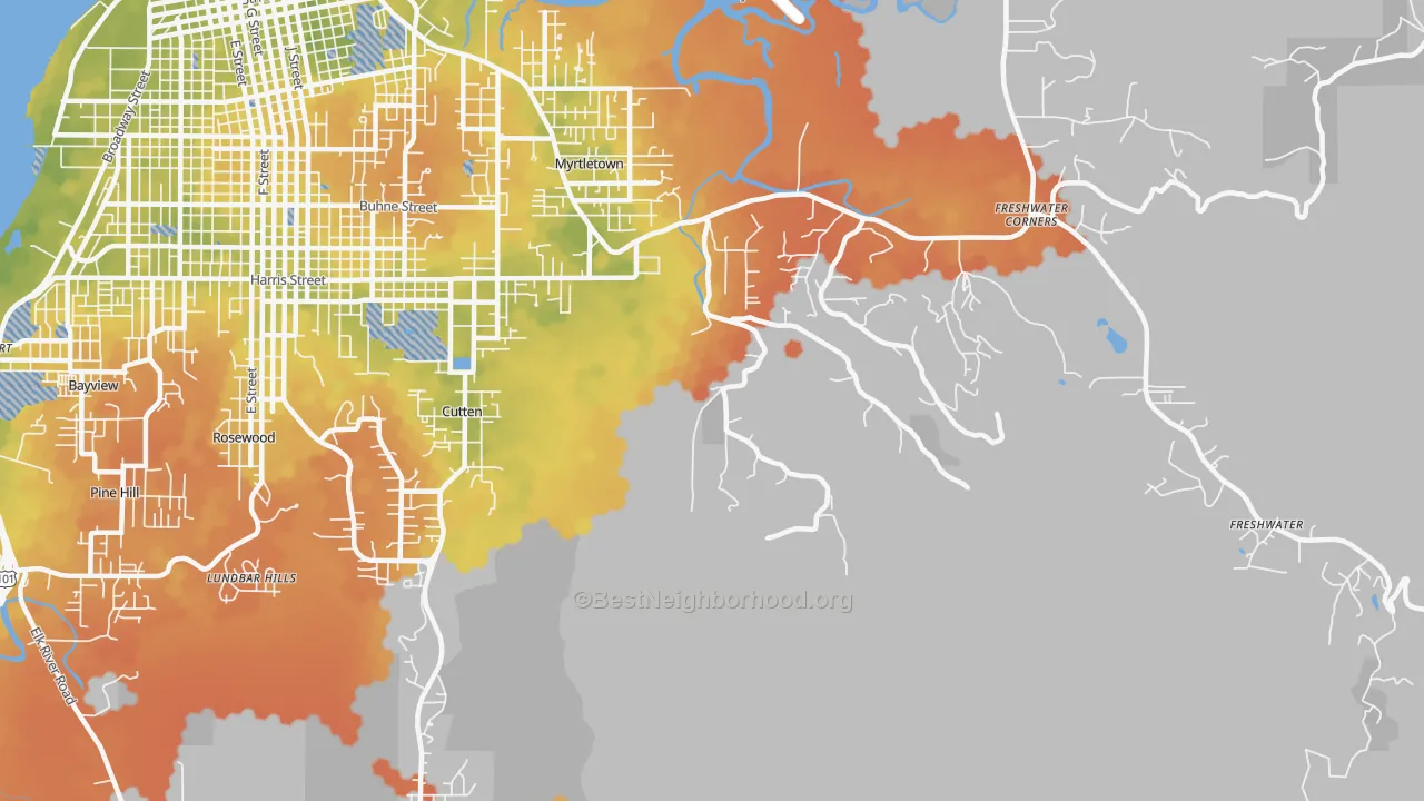 Bike Grade map of Myrtletown, CA