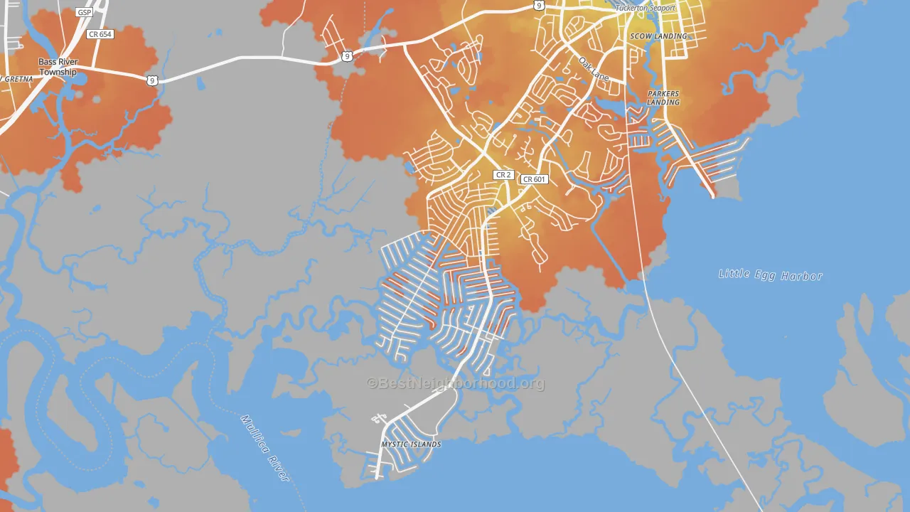 Bike Grade map of Mystic Island, NJ