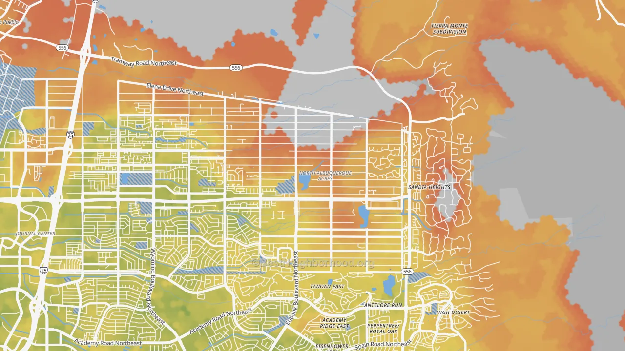 Bike Grade map of N Albuquerque Acres, Albuquerque, NM