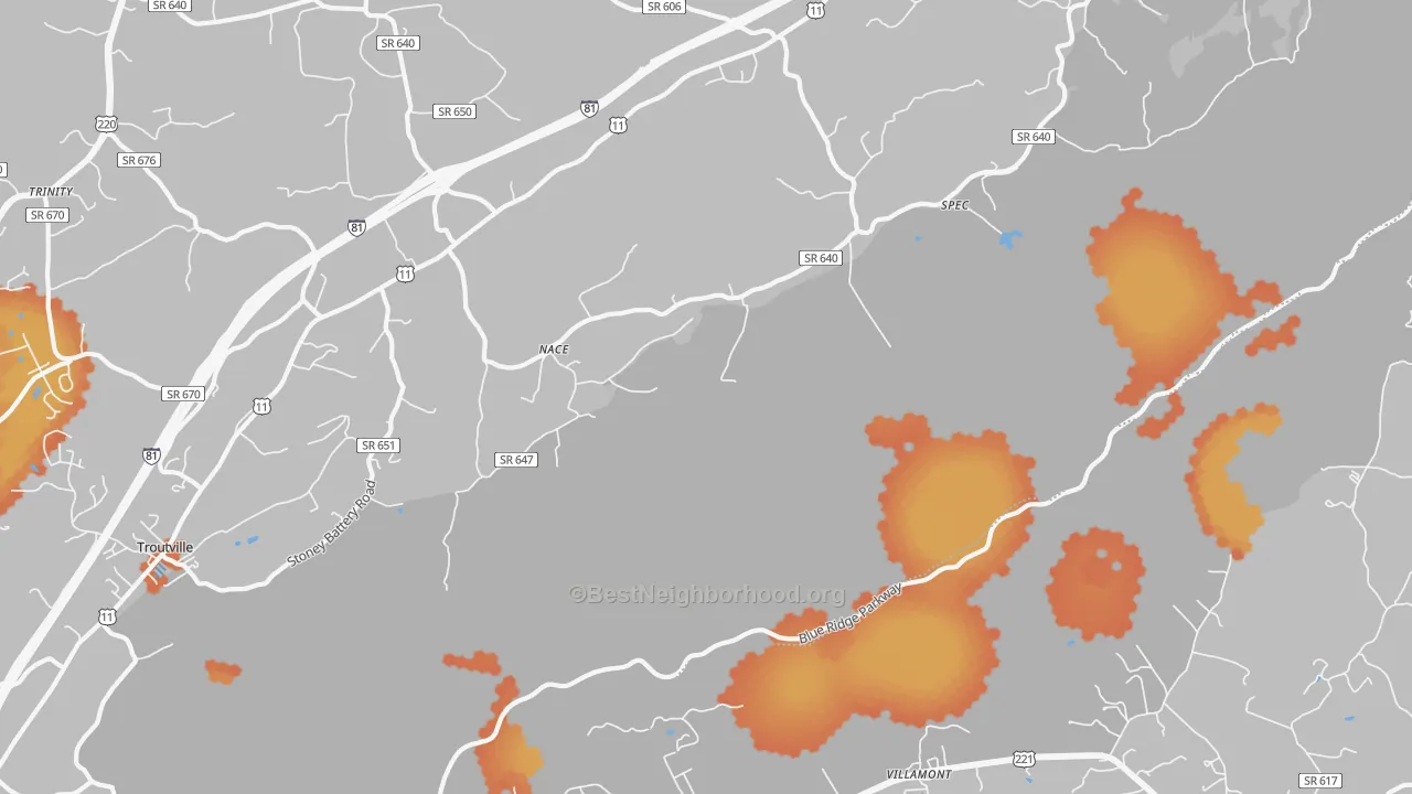 Bike Grade map of Nace, VA