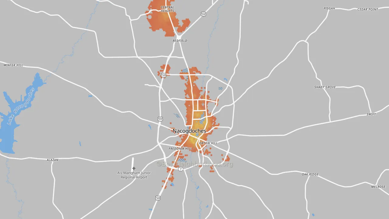 Bike Grade map of Nacogdoches, TX