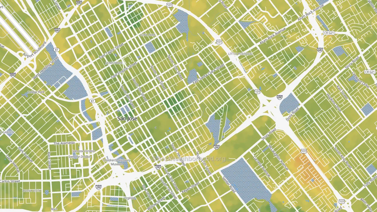 Bike Grade map of Naglee Park, San Jose, CA