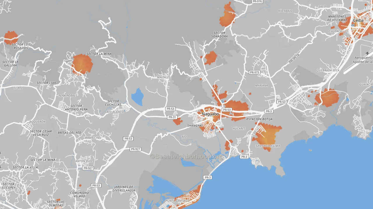 Bike Grade map of Naguabo Municipio, PR