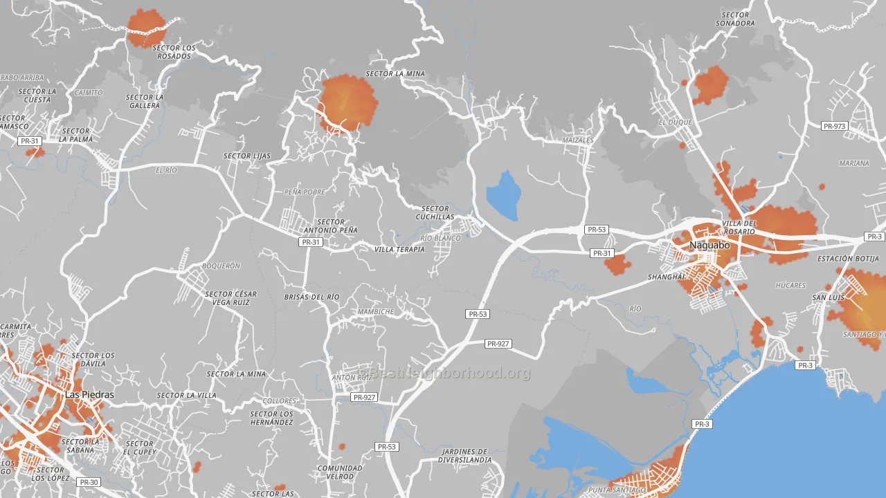 Bike Grade map of Naguabo, PR