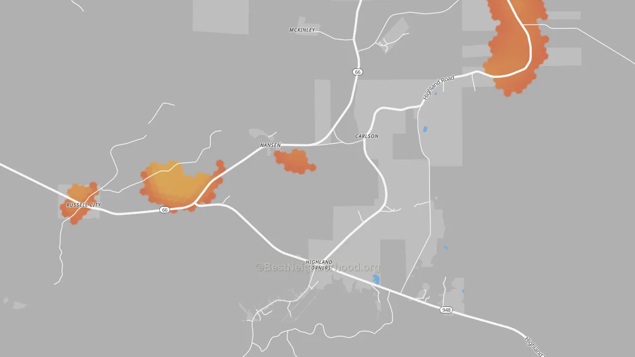 Bike Grade map of Nansen, PA