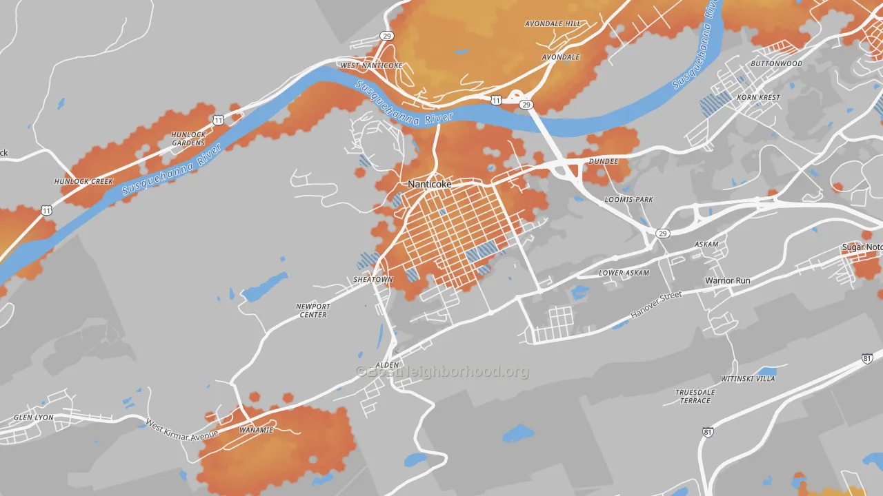 Bike Grade map of Nanticoke, PA