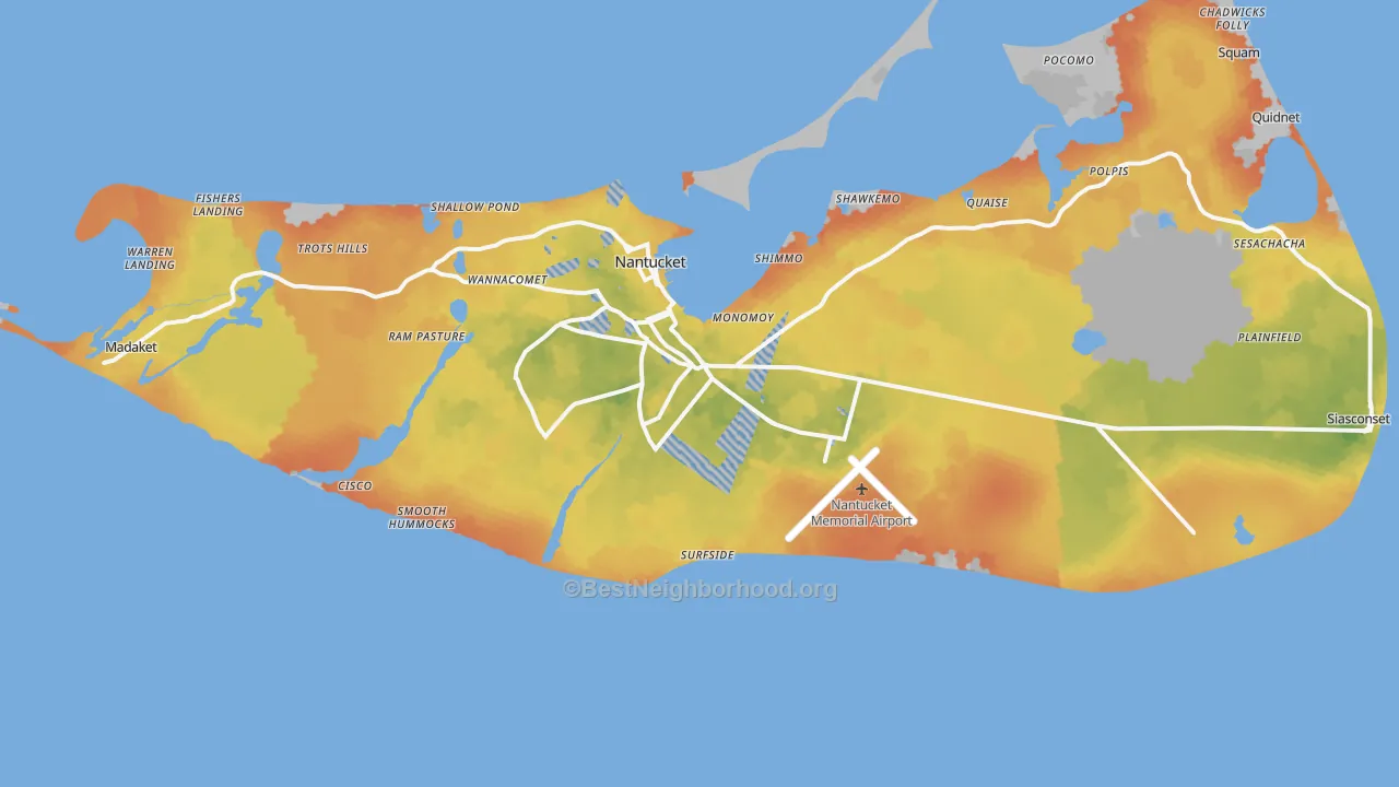 Bike Grade map of Nantucket County, MA