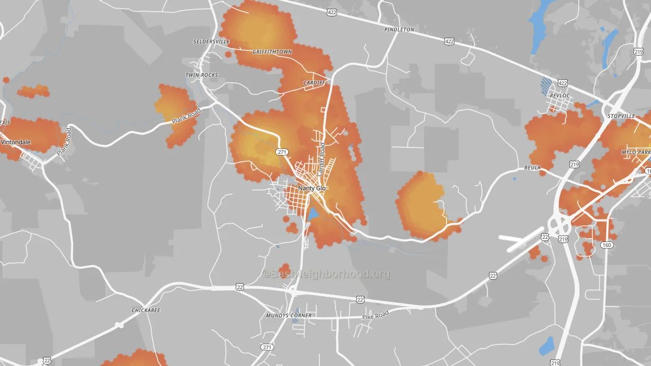 Bike Grade map of Nanty-Glo, PA