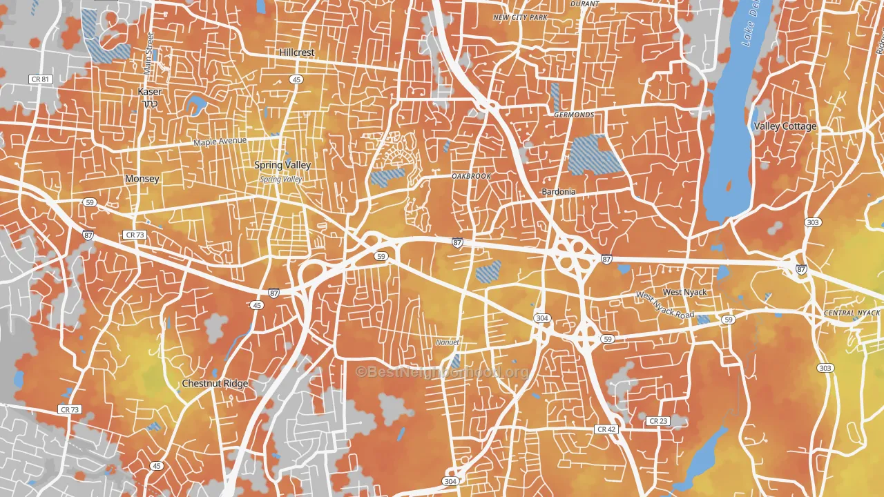 Bike Grade map of Nanuet, NY