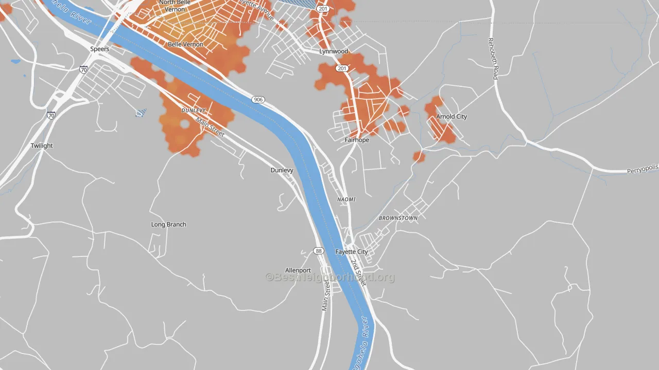 Bike Grade map of Naomi, PA