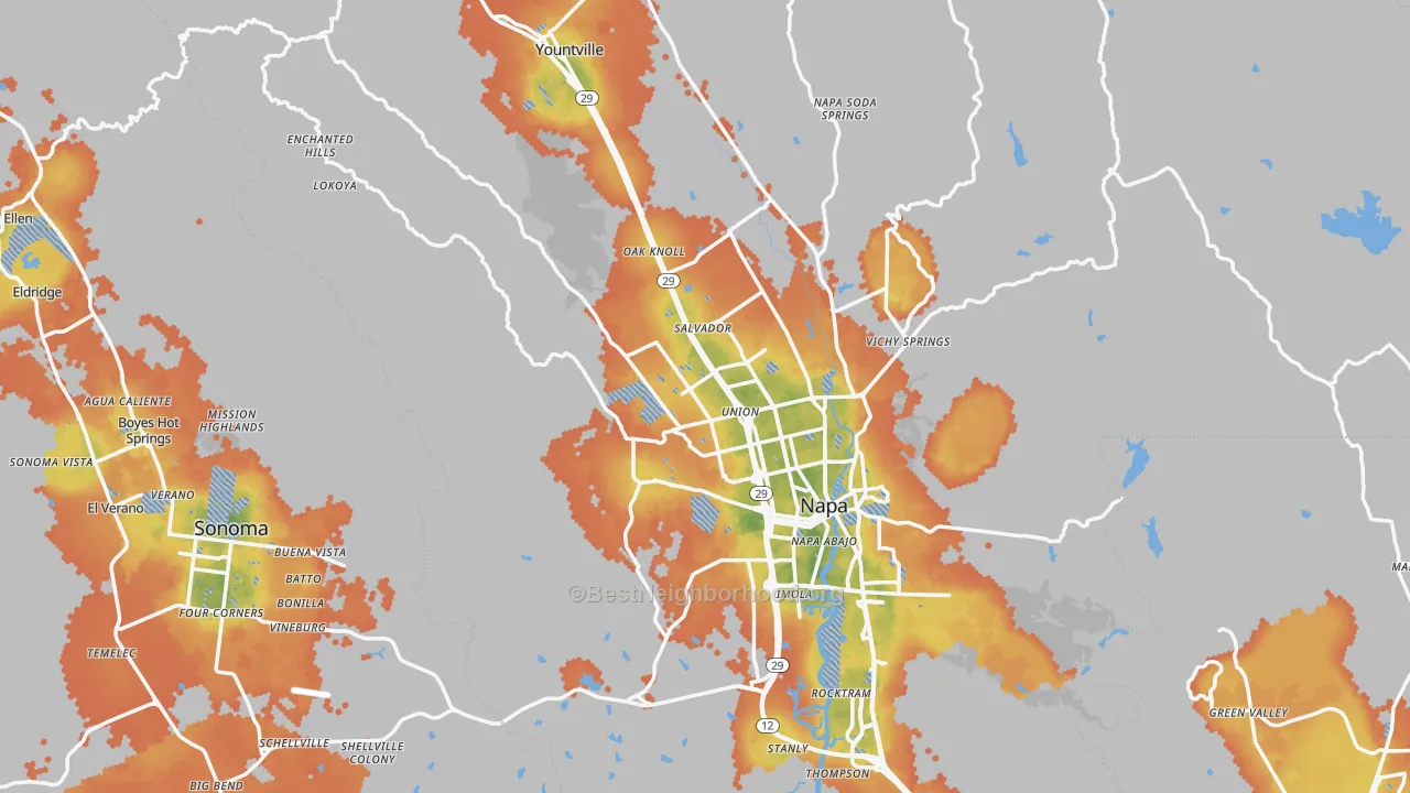 Bike Grade map of Napa County, CA