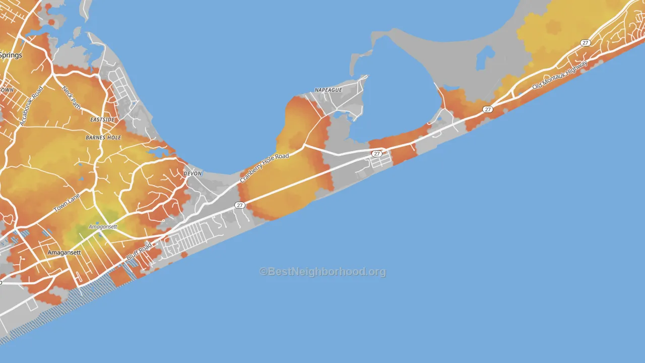 Bike Grade map of Napeague, NY
