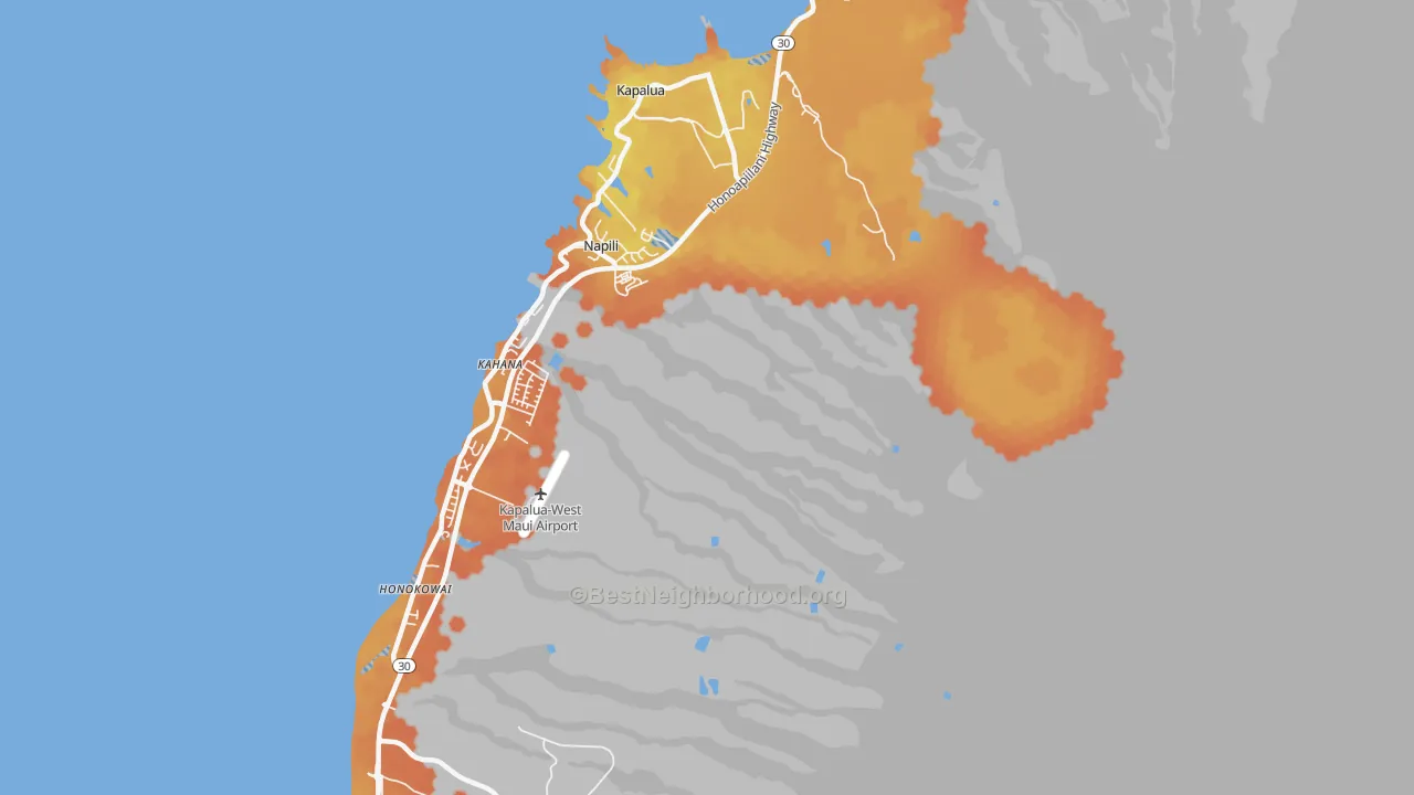 Bike Grade map of Napili, HI