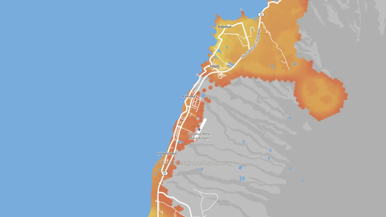 Bike Grade map of Napili-Honokowai, Lahaina, HI