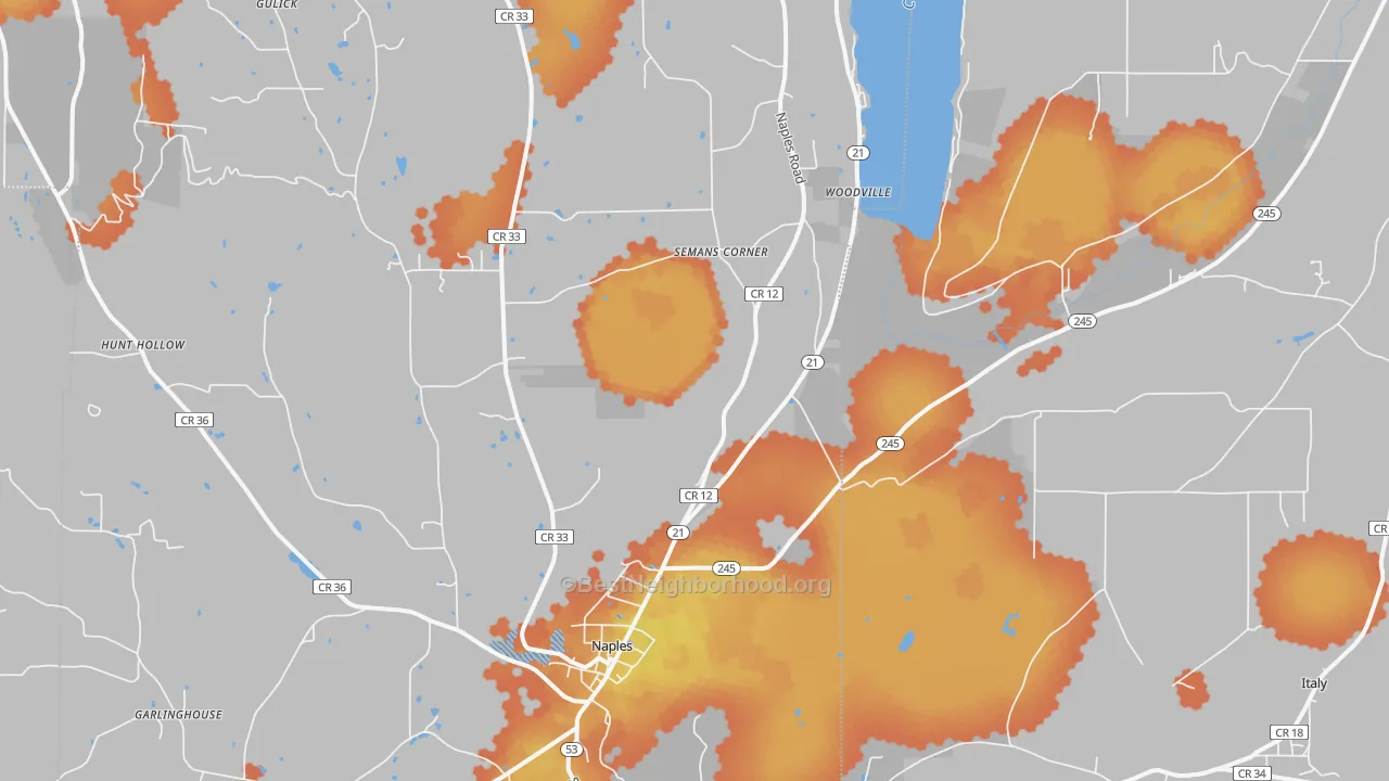Bike Grade map of Naples, NY