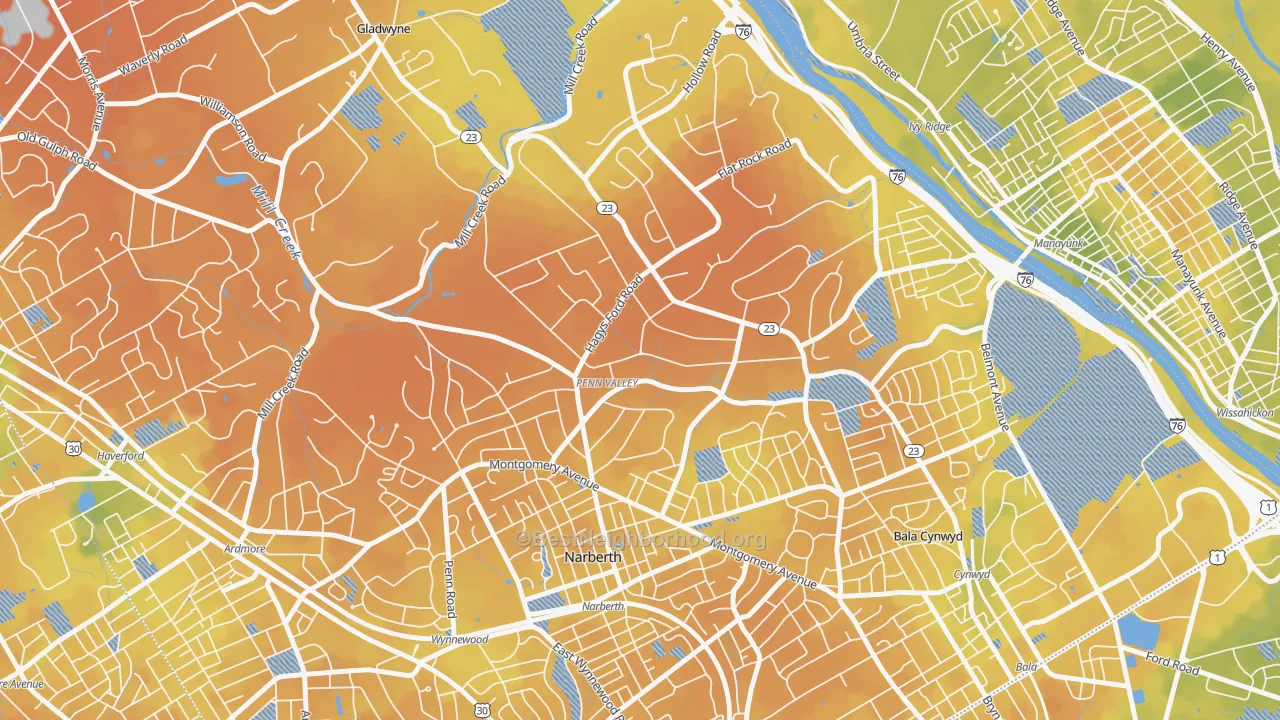 Bike Grade map of Narberth, PA