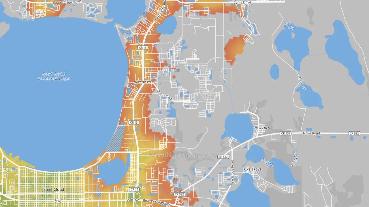 Bike Grade map of Narcoossee, FL