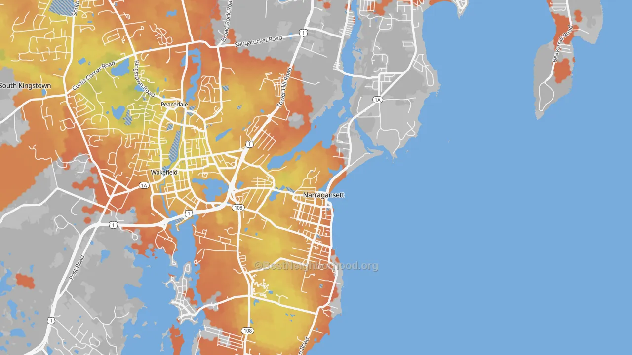Bike Grade map of Narragansett, RI