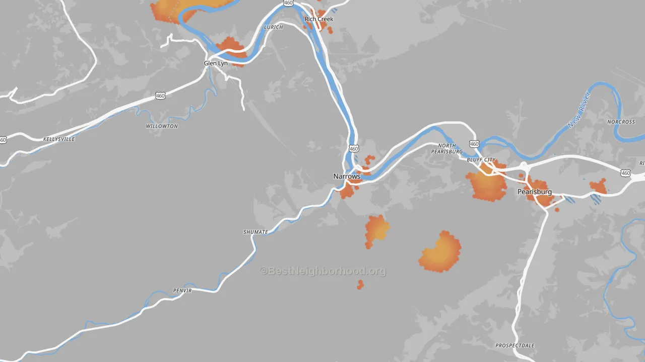 Bike Grade map of Narrows, VA