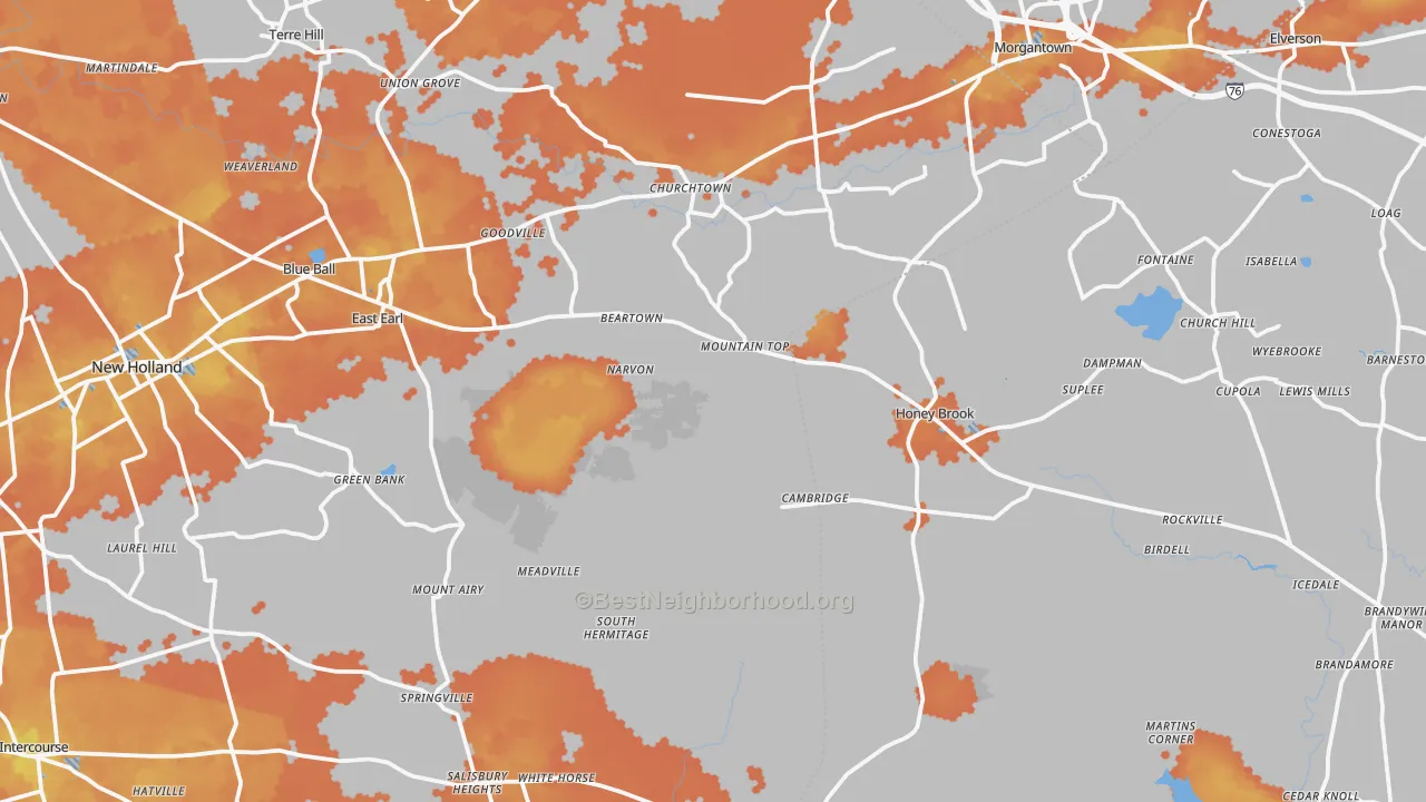 Bike Grade map of Narvon, PA
