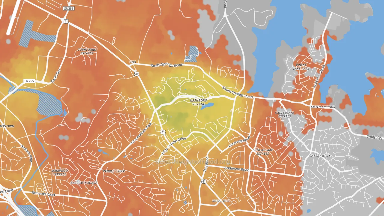 Bike Grade map of Nashboro Village, Nashville, TN