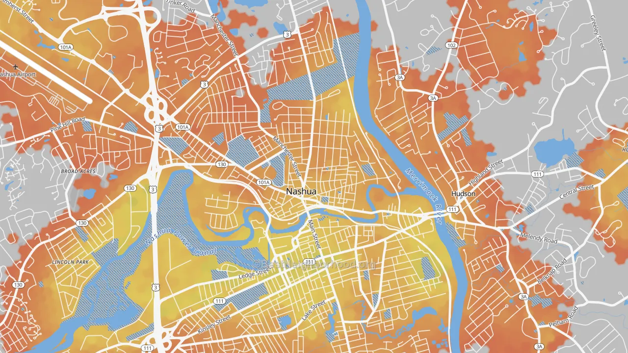Bike Grade map of Nashua Historic District, Nashua, NH