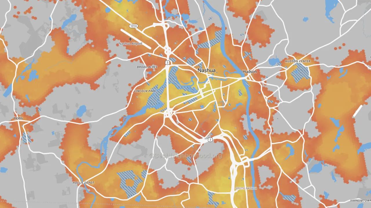 Bike Grade map of Nashua, NH
