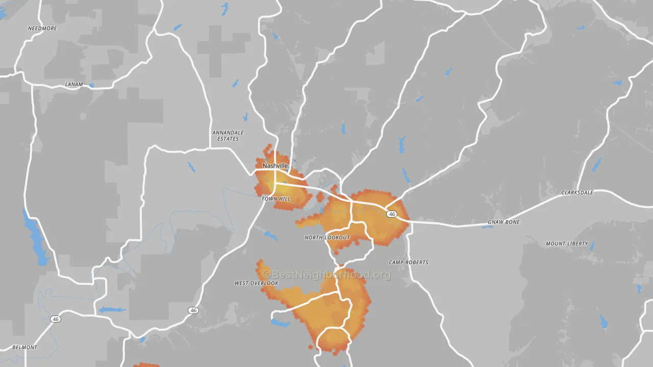 Bike Grade map of Nashville, IN
