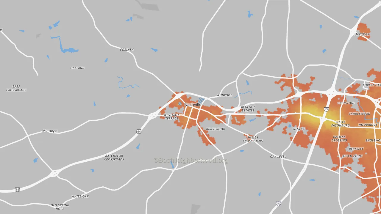 Bike Grade map of Nashville, NC
