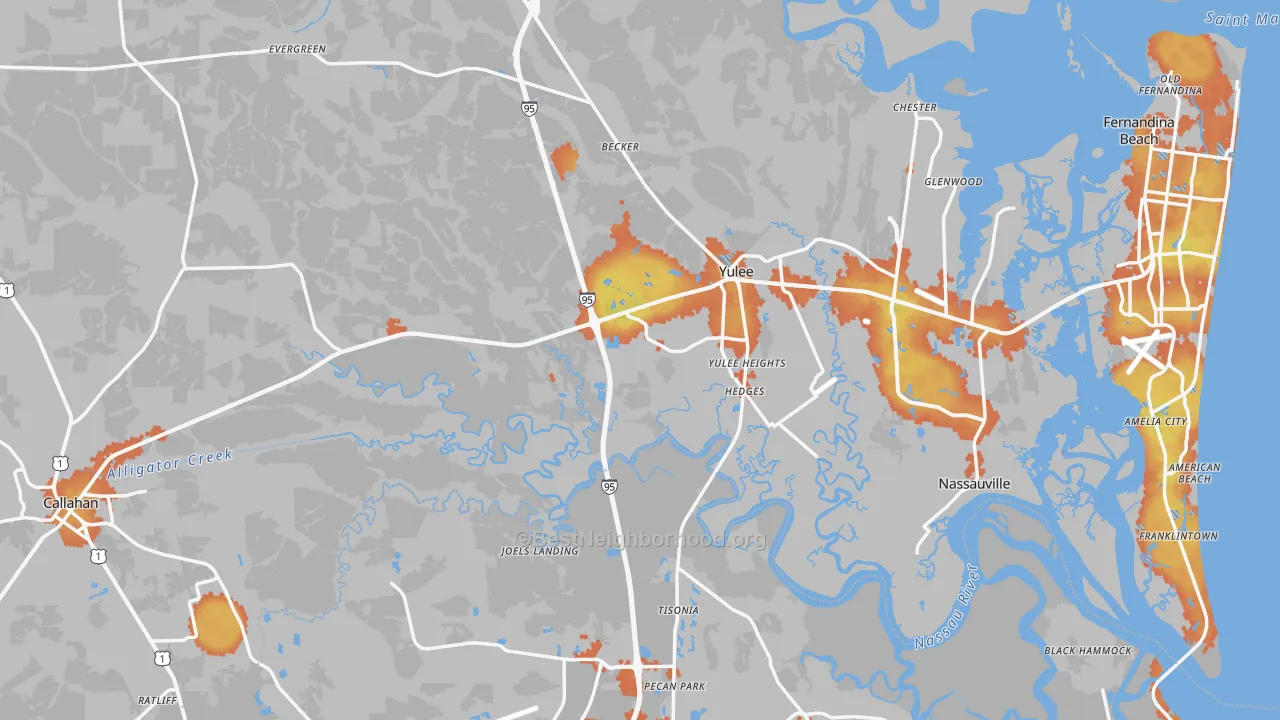 Bike Grade map of Nassau County, FL