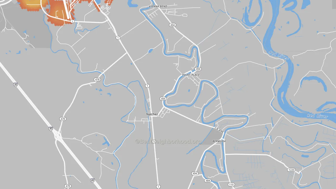 Bike Grade map of Natchez, LA