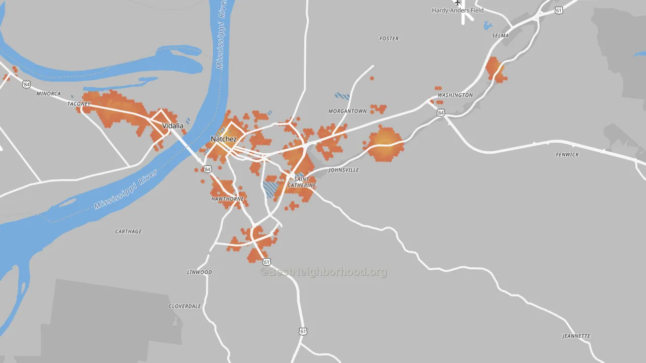 Bike Grade map of Natchez, MS