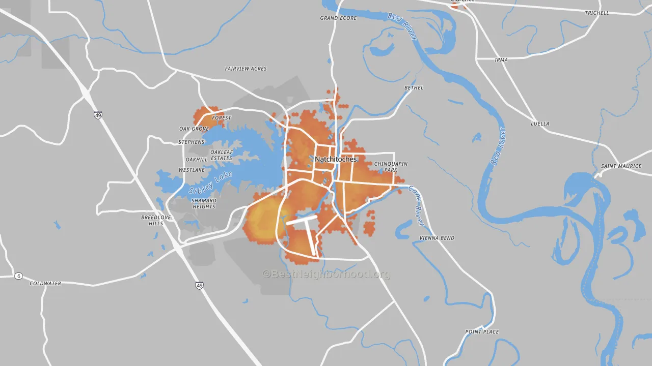 Bike Grade map of Natchitoches, LA