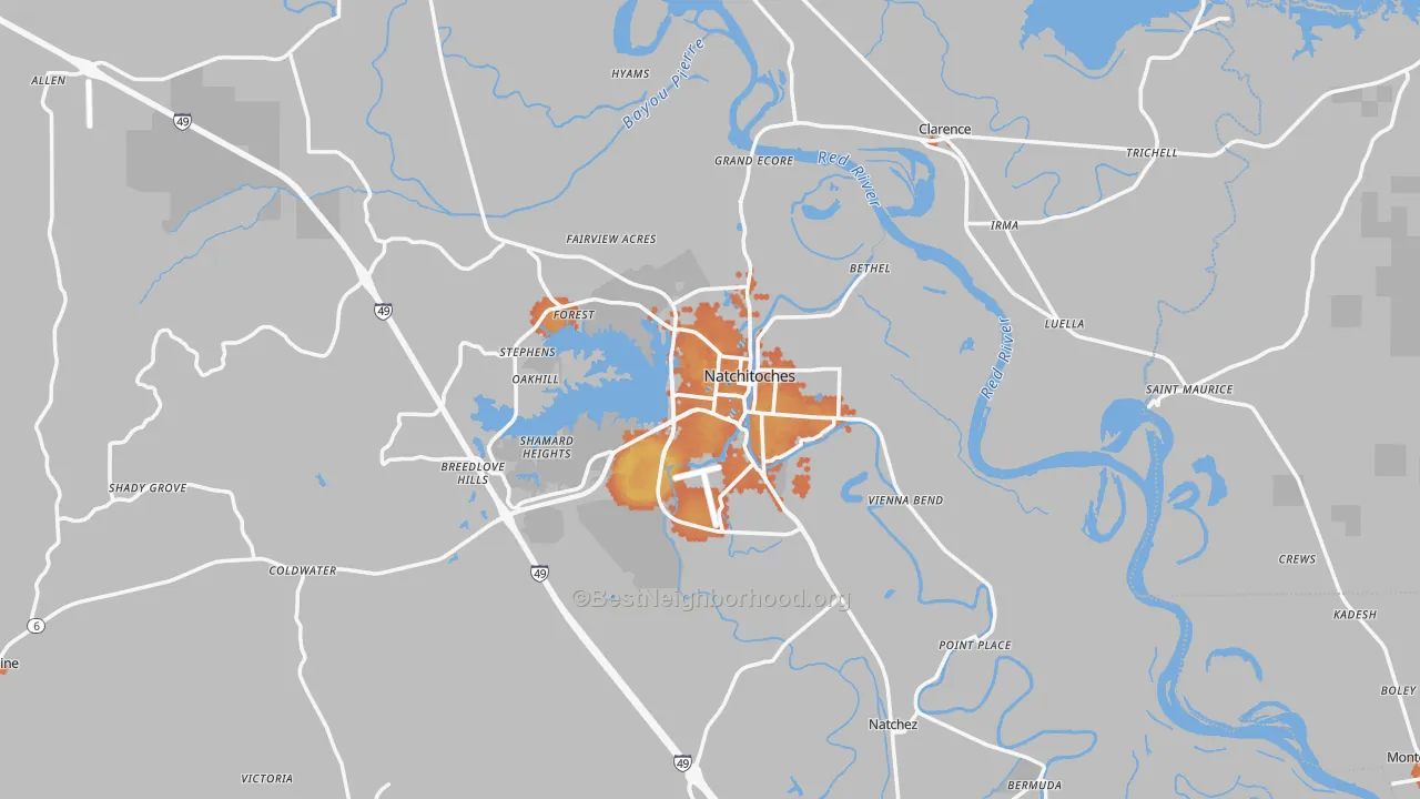 Bike Grade map of Natchitoches Parish, LA