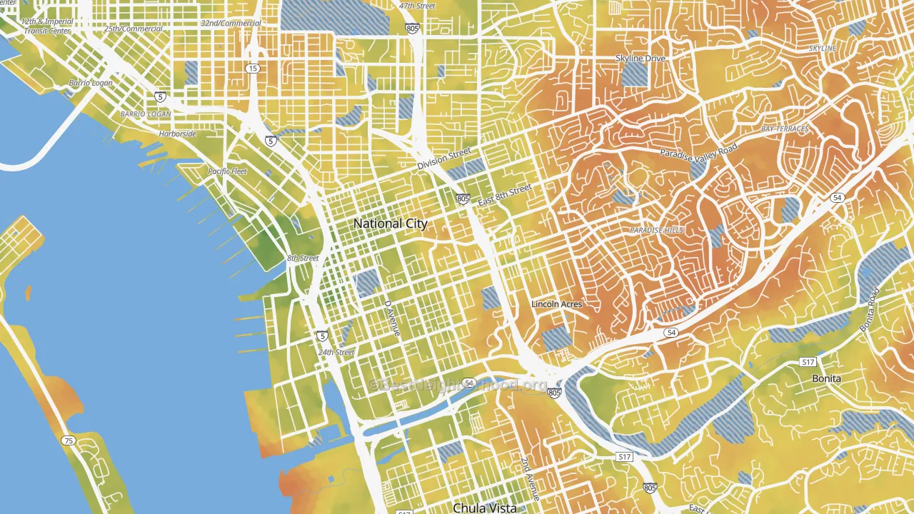 Bike Grade map of National City, CA