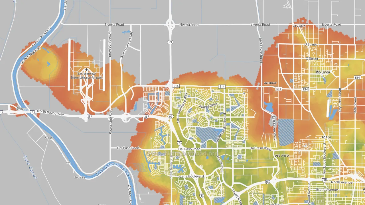 Bike Grade map of Natomas Creek, Sacramento, CA