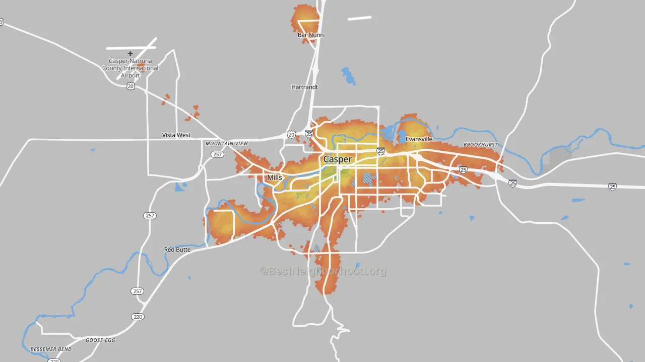 Bike Grade map of Natrona County, WY