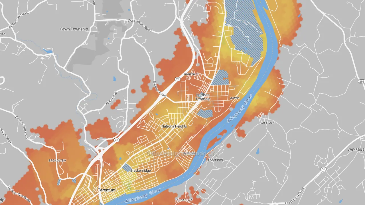 Bike Grade map of Natrona Heights, PA