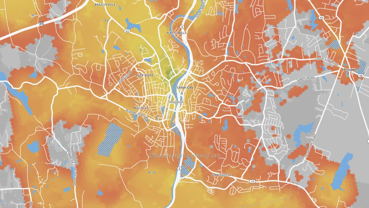 Bike Grade map of Naugatuck, CT