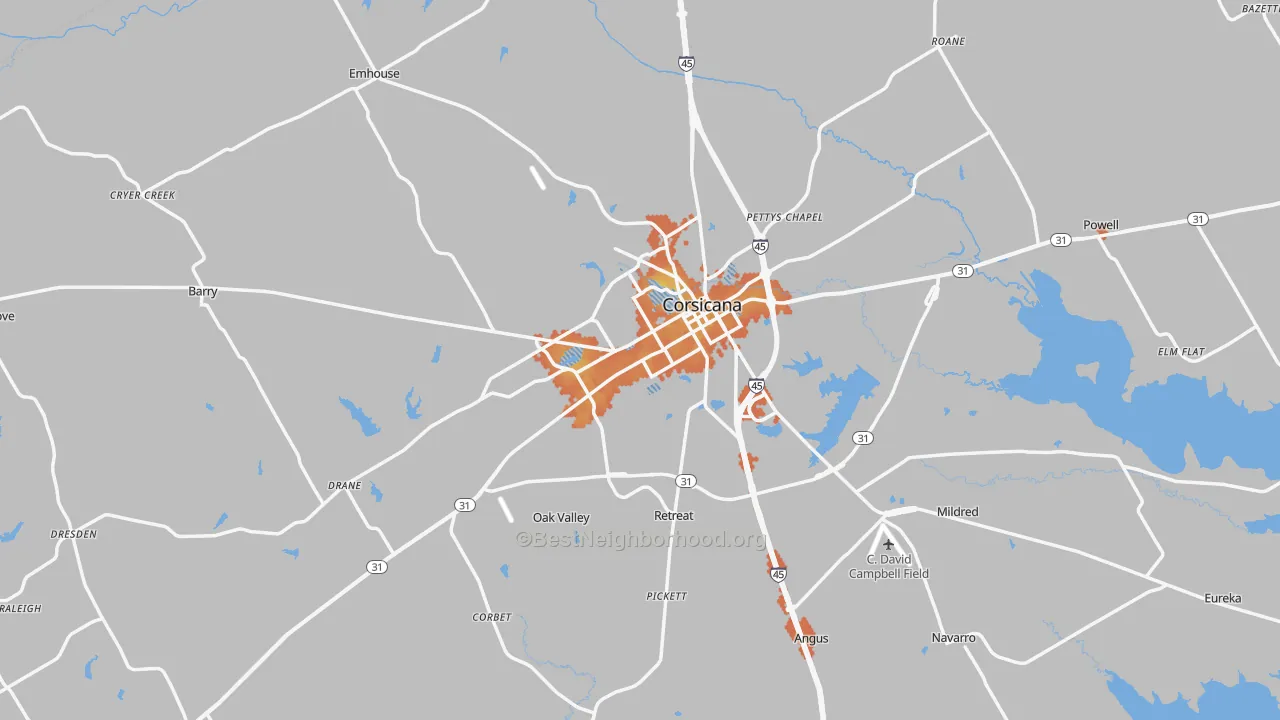 Bike Grade map of Navarro County, TX